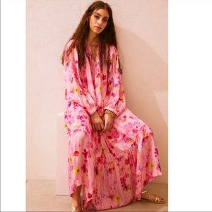H&M pink and gold chiffon float maxi dress XL